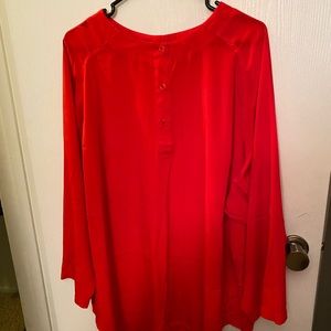 Long-Sleeve Red Tunic with Decorative Accent Buttons
